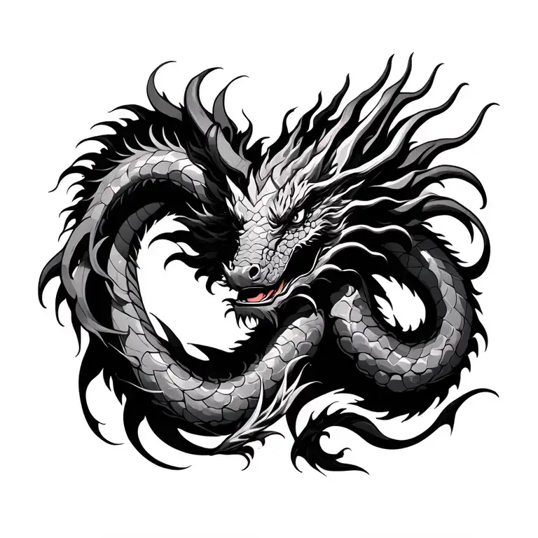 Sun Dragon Curled tattoo design idea
