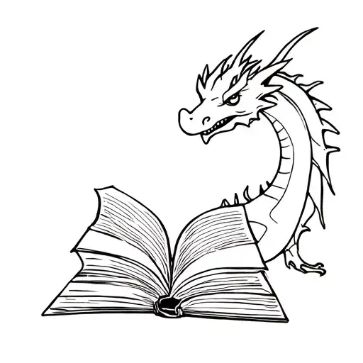 small dragon reading a book tattoo design idea
