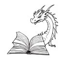 small dragon reading a book tattoo design idea