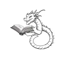 small dragon reading a book tattoo design idea