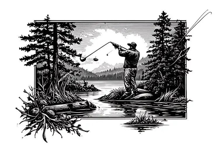 fishing and hunting and golf tattoo design idea