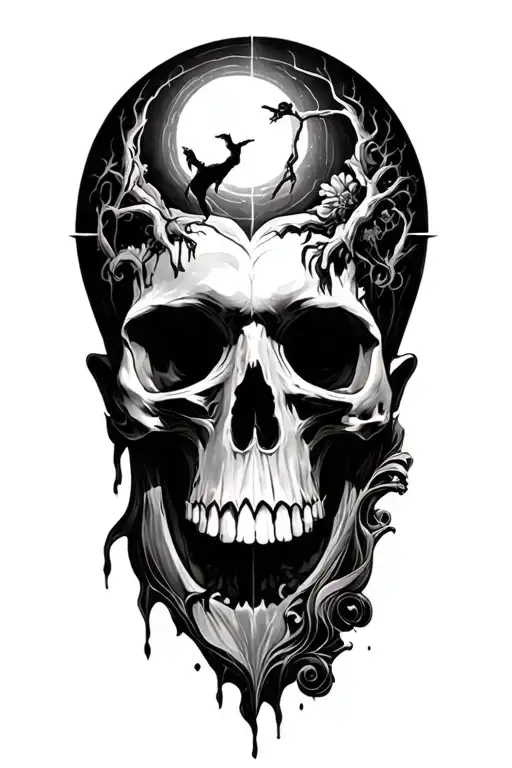  generate a black and white, metaphorical and biblical representation of the "Valley of the Shadow of Death" as describe tattoo design idea