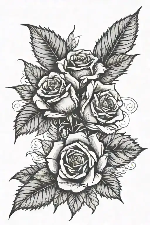 roses weed leaf intertwined tattoo design idea