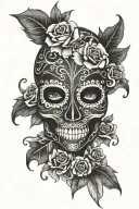 day of the dead mask merged tattoo design idea