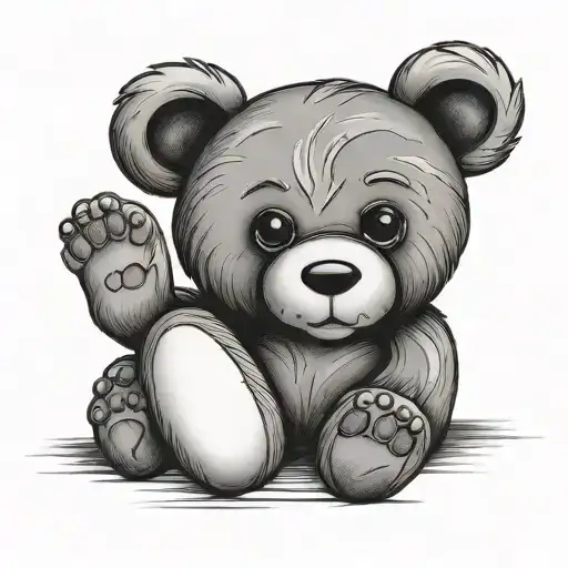 Teddy bear with name Rufus on the foot tattoo design idea