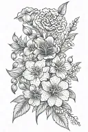  a carnation, a sweet pea, a lily of the valley, a hawthorn, and a larkspur tattoo design idea