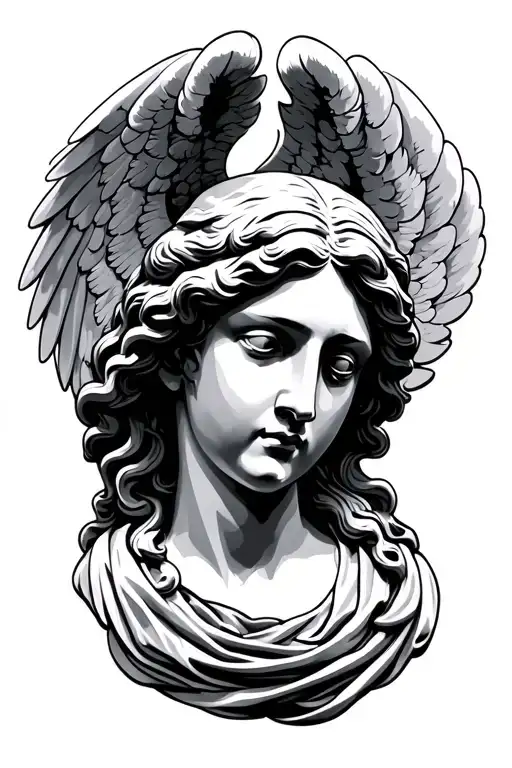 angel head statue tattoo design idea
