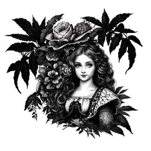 Absolutely! Below is a detailed description of your Alice in Wonderland-inspired dark jungle sleeve. This is designed to tattoo design idea