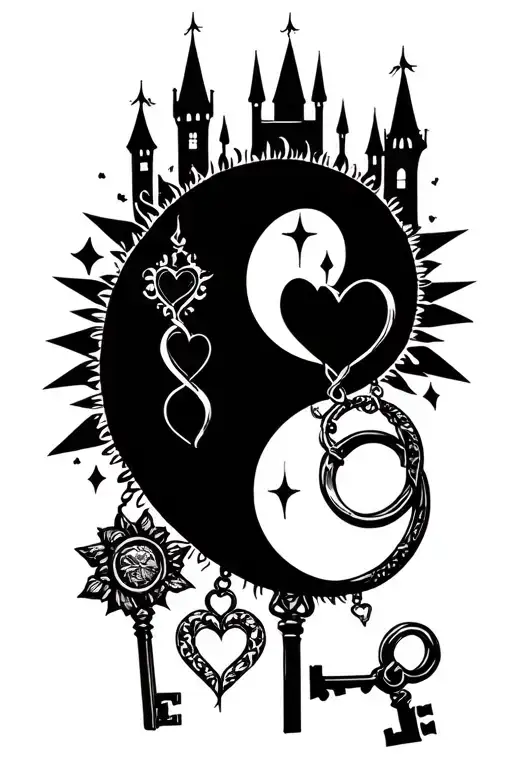 Anker, wedding rings, hearts, keys and castle, semicolon, sun and moon, infinity sign, family, yin and tattoo design idea