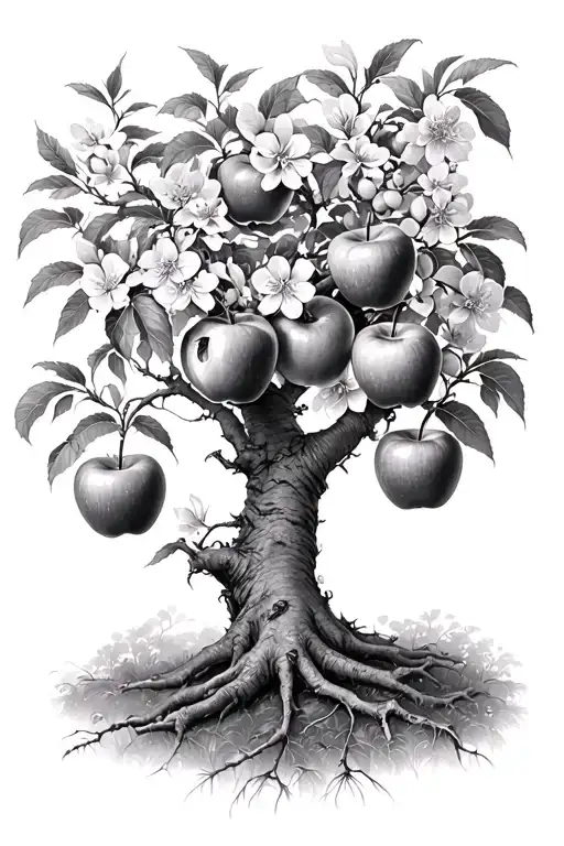 apple tree elvish tolkien style tree hopeful blossoms apple fruit tattoo design idea