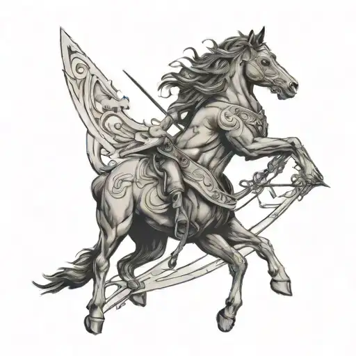 Forearm tattoo of Sagittarius horse men a wolf a arrow and Buddha  tattoo design idea