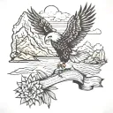 eagle, flag, ocean, cactus, mountains tattoo design idea