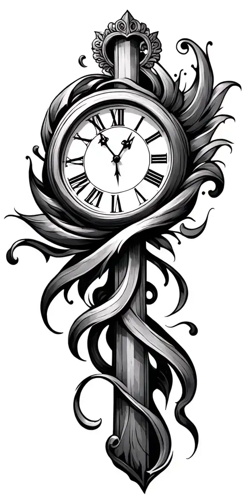 clock face surrounding a cross tattoo design idea