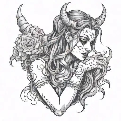 depression a girl holding hands with a demon  tattoo design idea