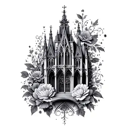 gothic, floral, architecture incorporating elements tattoo design idea