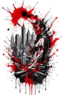 master and margarita behemoth and moscow cityscape tattoo design idea