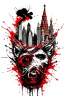 master and margarita behemoth and moscow cityscape tattoo design idea