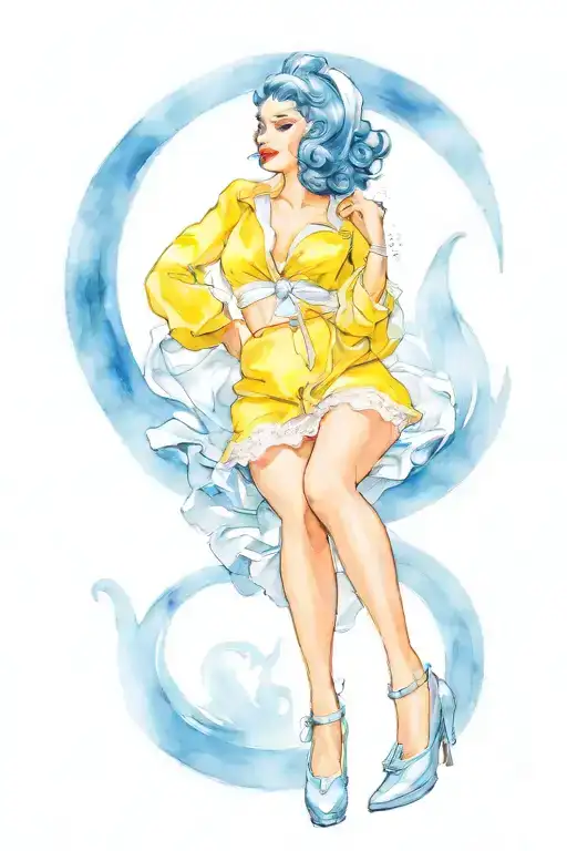 pinup girl up skirt standing bulge legs apart crossdressing panties tattoo design idea