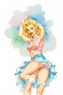pinup girl up skirt standing bulge legs apart crossdressing panties tattoo design idea