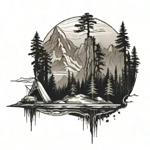 nature like mountains, the forest, and the ocean tattoo design idea