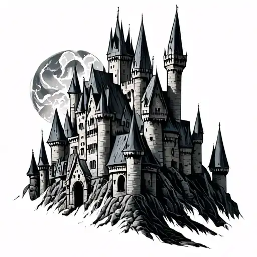 harry potter castle with death allow tattoo design idea