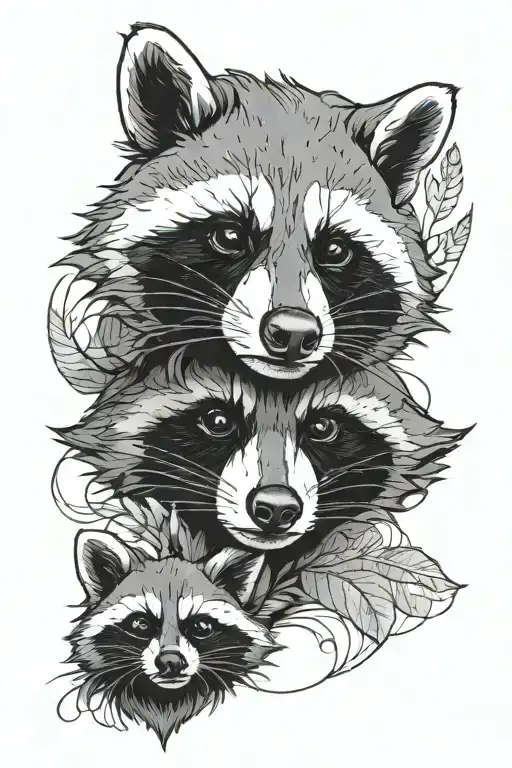 racoon with 2 faces merged together tattoo design idea