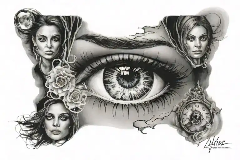 mila kunis smokey eyes seducive moon surrounded tattoo design idea