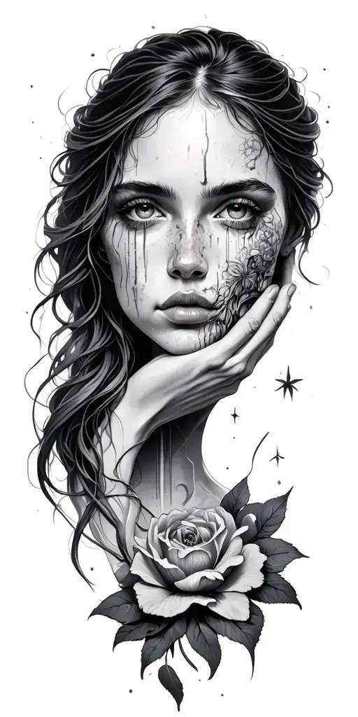 domestic abuse survivor intertwined with chronic pain grief loss and insecurity with small glimmer of hope and light  tattoo design idea