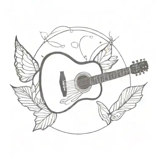 acoustic guitar with butterfly wings tattoo design idea