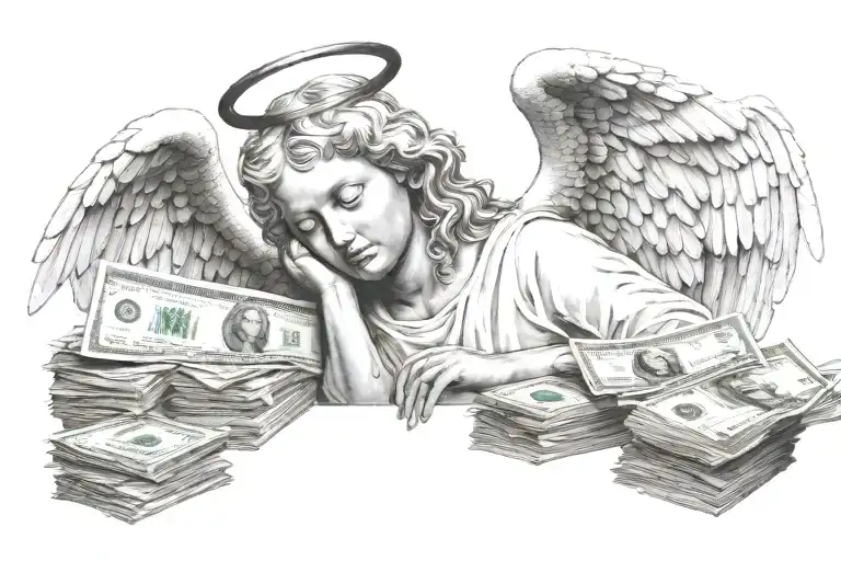 angel with money tattoo design idea