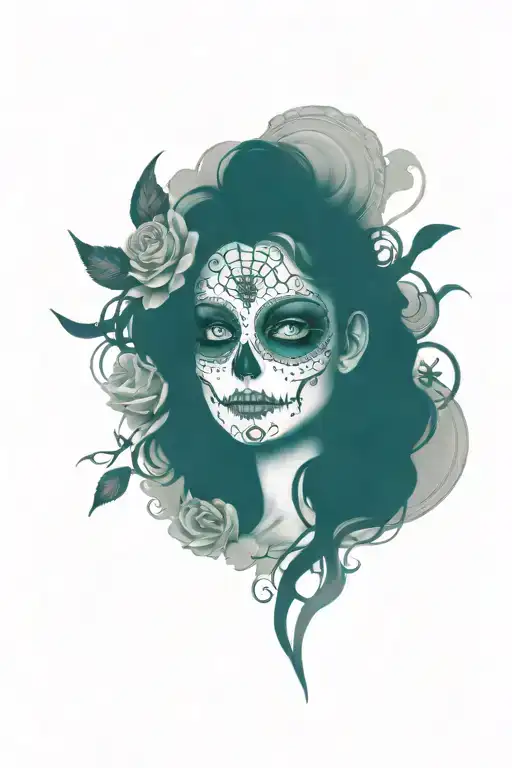 day of the dead version of seven deadly sins leg sleeve monochrome with a unique color for each to represent the sin tattoo design idea