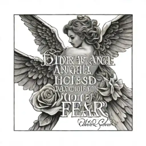 did an angel whisper in your ear and hold you close and take away your fear quote with angel tattoo design idea