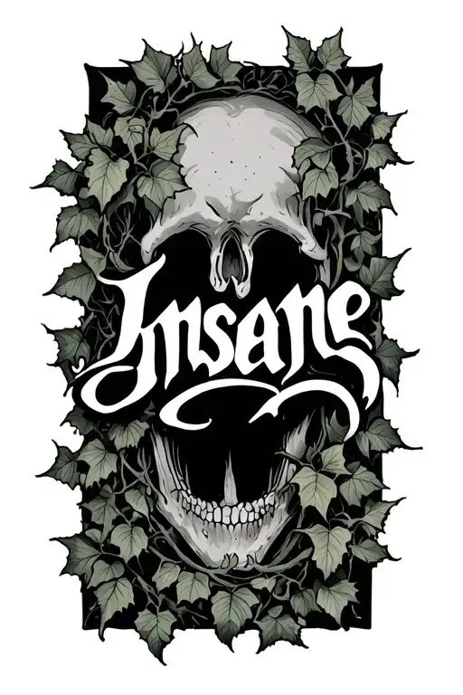 cursive writing of word "Insane" with poison ivy vines tattoo design idea
