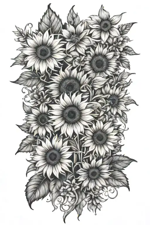  sunflowers blooming cherry blossom tattoo design idea