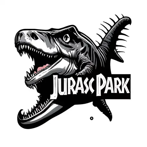 Jurassic Park logo but with a shark inst as of a dinosaur tattoo design idea