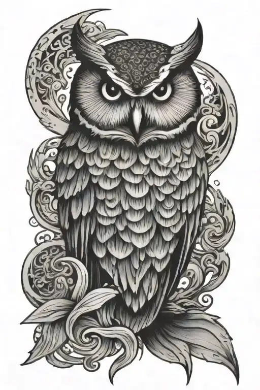 owl, pisces, sea waves tattoo design idea