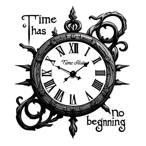 "Time has no beginning"  traditional clock with Roman numerals tattoo design idea