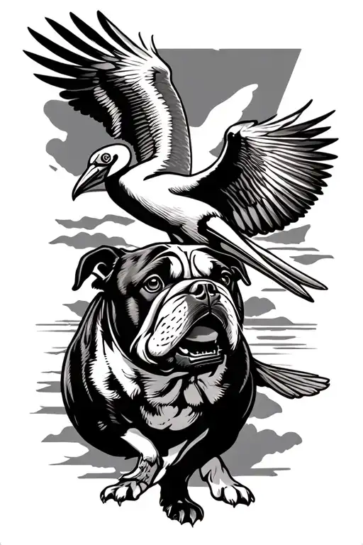 NRL bulldog with a pelican flying away tattoo design idea