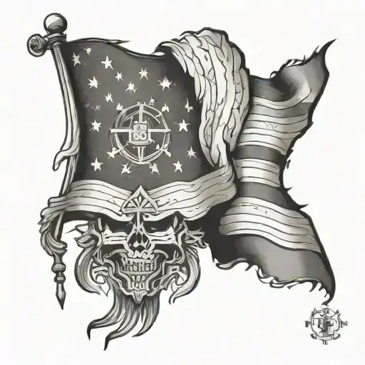 tattered flag, America, catholic. aztec tattoo design idea