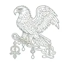 OMERTA calligraphy text orthodox eagle prayer beads intertwined tattoo design idea