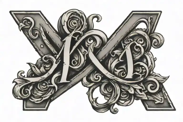 Initials "BK", "MK", "JK", "AK" tied together tattoo design idea