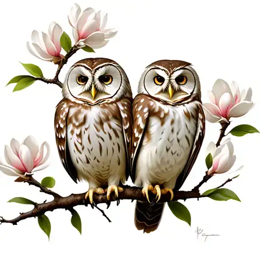 barred owls on magnolia branch tattoo design idea