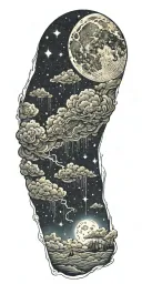 thunderstorm and moon surrounded by stars tattoo design idea