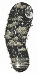thunderstorm and moon surrounded by stars tattoo design idea