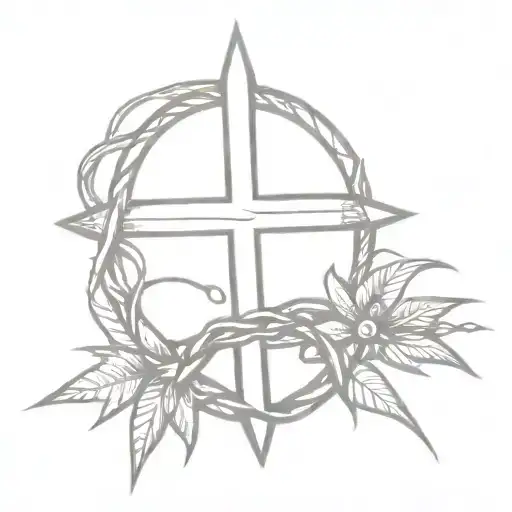 cross with crown of thorns tattoo design idea