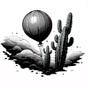 cactus and baloon exiting space tattoo design idea