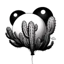 cactus and baloon exiting space tattoo design idea