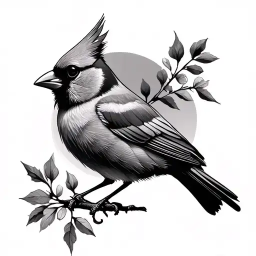 cardinal bird, minimal clean lines tattoo design idea
