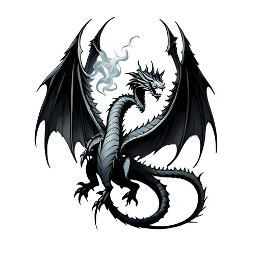 fourth wing tattoo inspired, two dragons   style smoking  tattoo design idea