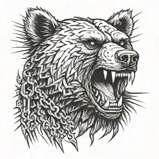 head bear russian motocykle angry spikes chain tattoo design idea
